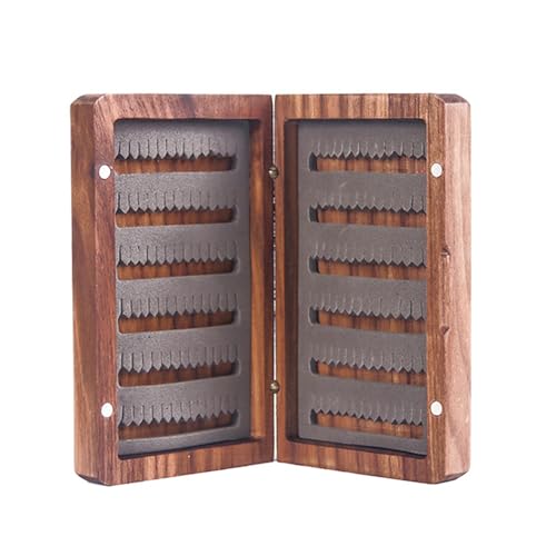 QIEIEI Double Side Pockets Fly Fishing Box Containers Wood Fishing Tackle Box Fishing Tackle Hook Organizers Storage Case
