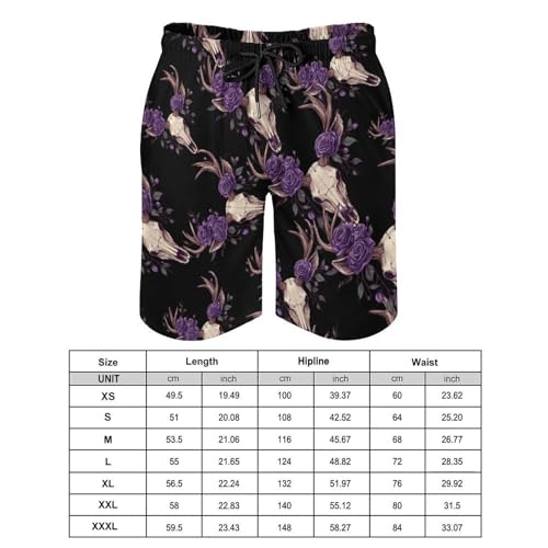 Deer Animal Skull with Floral Men's Swim Trunks Quick Dry Board Shorts Hawaiian Beach Shorts With Pocket2