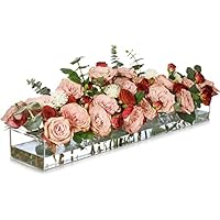 BOFUNX 60x10x6,5cm Jarrón Flores Rectangular de Acrílico 24 Agujeros 60CM Florero Transparente Vase Largo Decorativo Moderno para Arreglo Floral Decoración Hogar Centro de Mesa para Bodas Fiestas