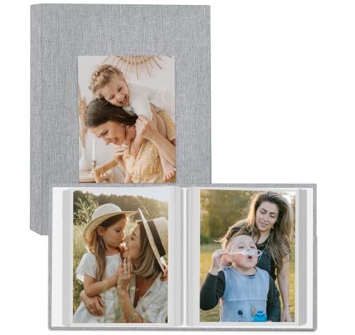 Álbum de fotos 4x6, paquete de 2 unidades, cubierta de lino gris con ventana frontal, álbum vertical para bodas, familia, aniversarios, bebés, vacaciones y Día del Padre miniatura 1