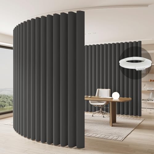 Image of Jilron Room Divider Curtain Ceiling Curtain Track Set for Blackout and Privacy (Gray Curtain + White Track) 106 inch W x 84 inch L -1 Piece