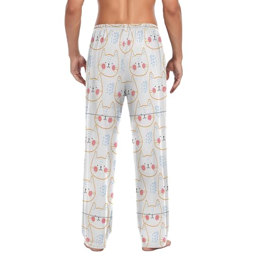 Cute Cat Faces Men's Pajama Pants Soft Lounge Lightweight with Drawstring and Pockets2
