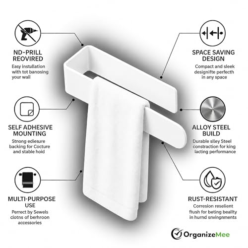 Image of OrganizeMee (Self Adhesive) Napkin & Towel Holder for Hand Basin Towels, Washbasin Bathroom Hanger, Kitchen Sink Napkin Holder Accessories Rack Stand Without Drilling Cloth Hangers (White)