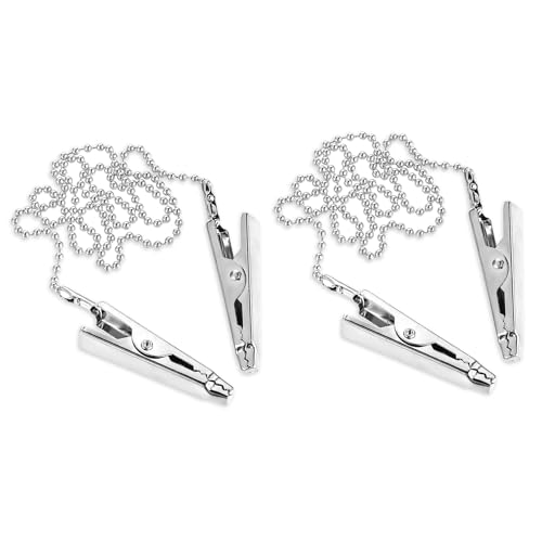 2 Pcs Dental Bib Clips Napkin Clip Chain Lanyard with Ball Chains Metal Bib Holder Chain Clips Reusable Napkin Holder Clips for Adults Elders Clamp Napkin Neck Chain Clips Race Bib Clips (Silver)