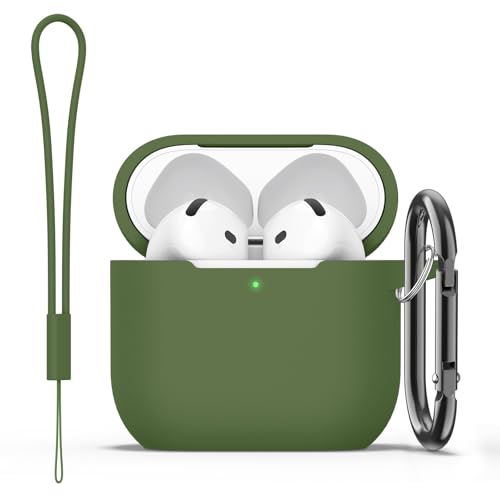 Image of Tobfit Case for AirPods 4 Case Cover 2024 with Lanyard & Keychain, Soft Silicone Protective Case for Apple AirPods 4th Generation, Full Protection, Support Wireless Charging, Grass Green