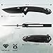 FLISSA Pocket Folding Knife, 3.2” D2 Blade G10 Handle EDC Knife with Button Lock and Pocket Clip for Hunting, Camping, Survival, Outdoor Activities(Black)