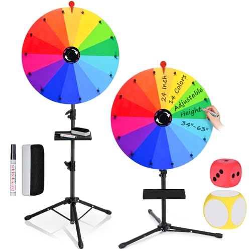 24 Inch Prize Wheel Spinner with Stand Ajustable 34-63 Height Heavy Duty Spinning Wheel for Prizes Spin The Wheel Game with Stand for Tabletop or Floor Suitable for Trade Show Family 14 Colors