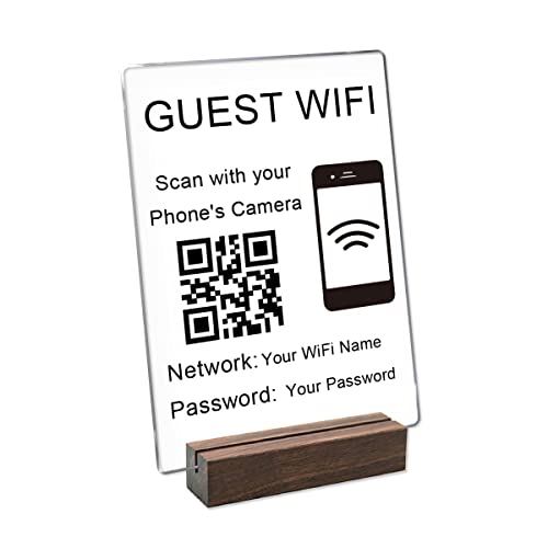 Pahdecor Panneau de mot de passe Wi-Fi personnalisé pour la maison avec support – Signalisation personnalisée en acrylique avec code QR pour les invités...