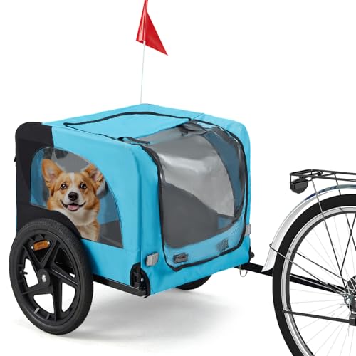 Danrelax Dog Bike Trailer 40', Large Pet Bicycle Carrier for Small and Medium Dogs Up to 88 lbs, Easy Folding Cart Frame, Quick Release Wheel, Universal Bicycle Coupler, Blue