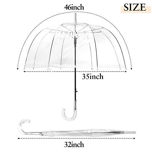 Wasing 10 Pack 46 Inch Clear Bubble Umbrella Crystal Handle Large Transparent Canopy Stick Umbrellas Auto Open Windproof With European J Hook Handle Outdoor Wedding Style Umbrella For Adult #TOP1