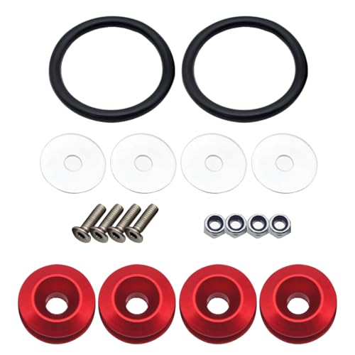 ZIMISI Quick Release Bumper Clips, Car Front Rear Bumper Holder, Car Trunk Bend Fasteners with 4 Stainless Steel Screws Kit, 4 Quick Release Tabs, 2 O-Rings (Red)