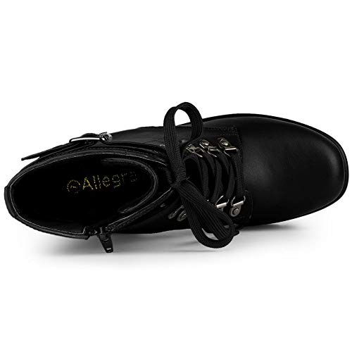 Allegra K Women's Zip Chunky Heel Platform Ankle Black Combat Boots - 7 M US