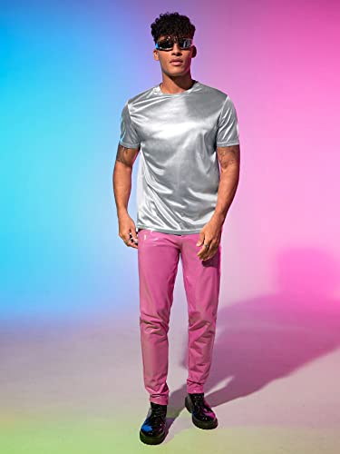 WDIRARA Men's Metallic Round Neck Short Sleeve Tee Party T Shirt Top4