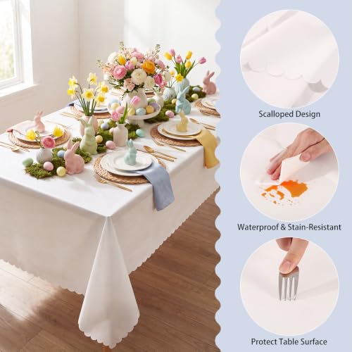 Image of NatNarr 3 Pcs White Tablecloth Plastic, Scalloped Disposable Table Cloth