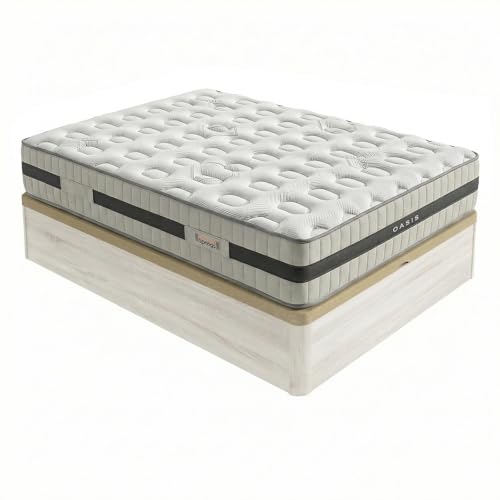 Duérmete Online   Pack Colchón Viscoelástico Oasis | Muelles Ensacados 7 Zonas + Canapé Madera Reforzado y Gran Capacidad | Color Gris Polar 150 x 190
