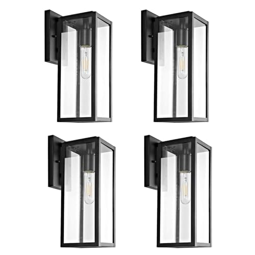 Bestshared Outdoor Wall Sconce Lights,Exterior Wall Lighting Fixtures with Clear Glass, Anti-Rust Modern Black Outside Lantern Lamp for House Front Porch Doorway Patio (Black, 15