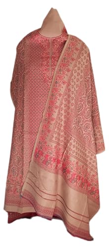 Image of Womens designer woolen suit for women with salwar and kashmiri shawl winter wear kani unstitched fabric set, stylish kurta pant set woollen dress material for women by pure pashmina wooltex