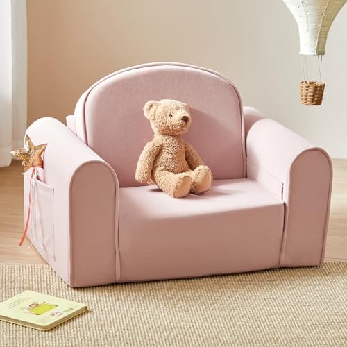 Tiny Land 2-in-1 Foldable Kids Couch with Pocket Soft Thick Toddl...