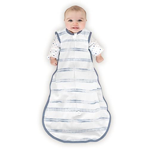 Amazing Baby Cotton Muslin Sleeping Sack, for Baby Boy or Girl, Wearable Blanket with 2-Way Zipper, Watercolor Stripes, Denim, Small (0-6 Month)