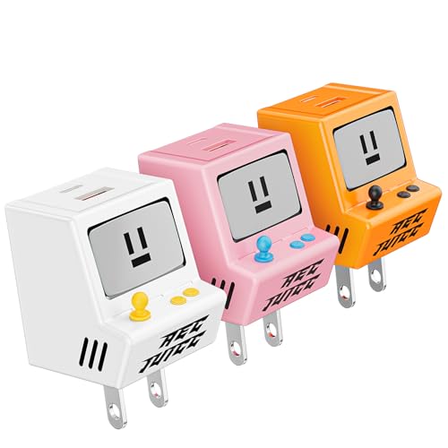 VOFUOE 3 Packs USB C Charger Block, 2 Ports Type C Wall Charger QC 3.0 USB A Charger Block 30W Fast Charging Adapter Foldable Plug Retro Game Console for iPhone 17/16, Galaxy, Pixel- White Pink Orange