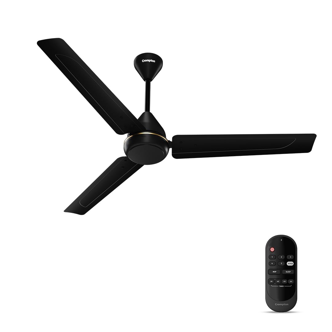 Crompton Energion Hyperboost 1200mm BLDC Ceiling Fan | Point Anywhere Remote Control | BEE 5 Star Rated Energy Efficient | Superior Air Delivery | 2 Year Brand Warranty | Matte Black