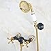 Produktbild Schwarzes Öl reiben kupferfarbenes goldenes Messing zwei Keramikblumenbasis Wandmontage Badezimmer Handbrause Wasserhahn Set ana515-ana515