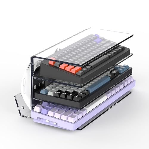 3 Layer Keyboard Stand for Desktop Acrylic Stand Gaming Keyboard and Mouse Storage Thicken Dustproof Storage Holder Holds up 4 Keyboards 3 Mice folder etc for Office Home School Kitchen(Transparent)