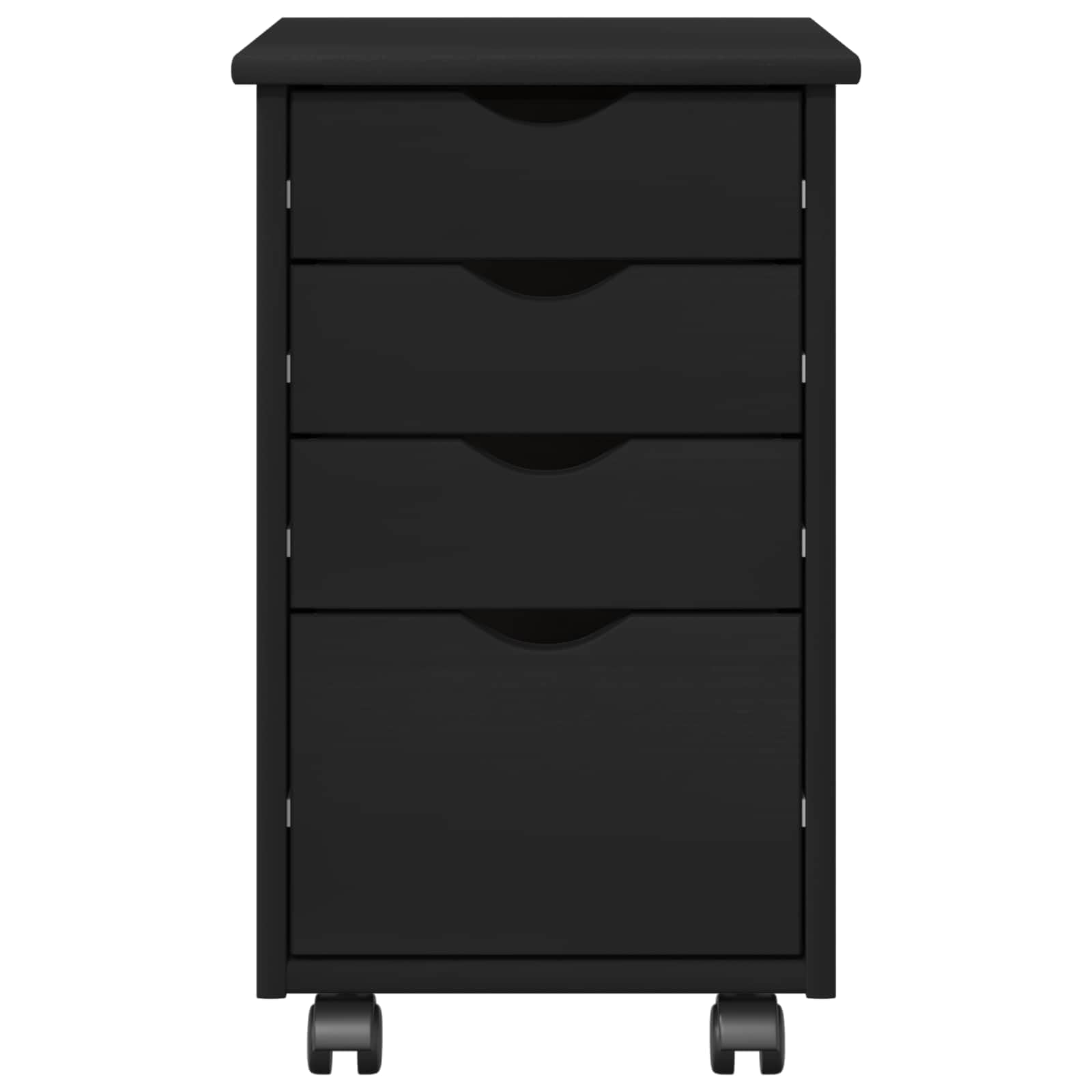 Armadio a rotelle nero, 34 x 39 x 56 cm, contenitore con ruote in legno di pino massello con 4 cassetti, contenitore mobile da ufficio per casa e studio, design minimalista