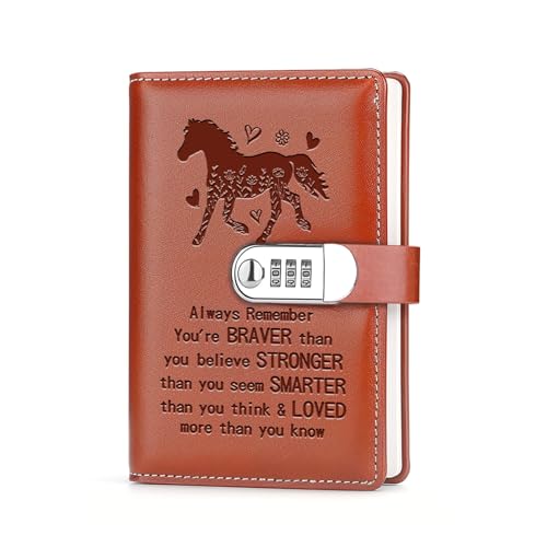Horse Gifts Leather Combination Lock Notebook for Women Girls Always Remember You’re Braver Than You Believe Leather Combination Lock Notebook Inspirational Gift Horse Lover Gifts (always remember)