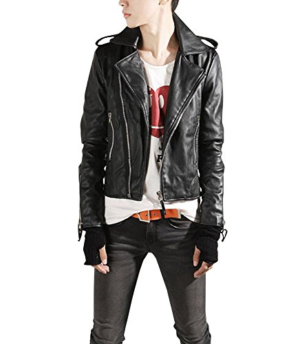 Chaqueta Vintage para Hombre de Cuero PU Chaqueta de Motociclista Cazadora Manga Larga M Negro