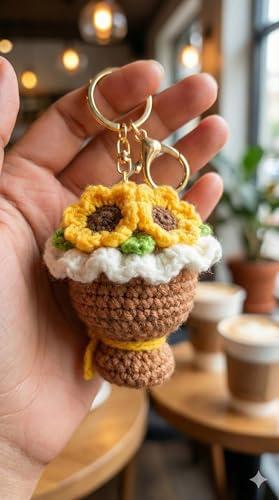 Image of Handmade Crochet Flower Keychain for Bags Keys Purse Backpack Cute Aesthetic Yarn Keyring Bag Charm Handmade Soft Thread Flower Keychain for Girls Women Kids Gifting and Daily Use