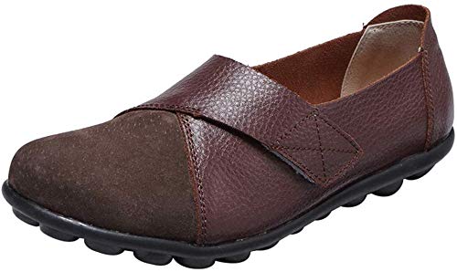 Ieenay Mocassins Mini-Mer en Cuir de PU Chaussures de Semelle Informel de Semelle Souple pour Femme Étudiants - Marron, 41
