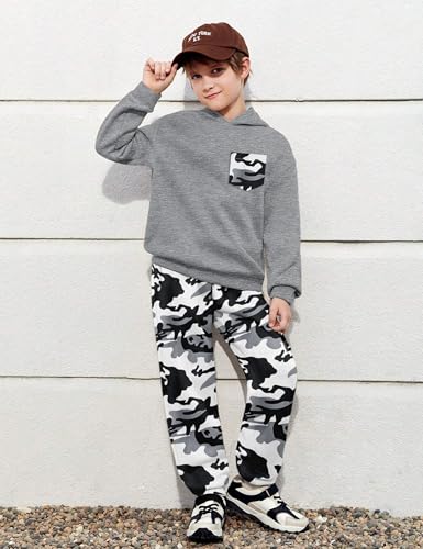 KANGKANG Boys Clothes Two Piece Long Sleeve Hooded Sweatshirt Top Camouflage Sweatpants Fall Outfits Winter Clothes Set 6-16Y2
