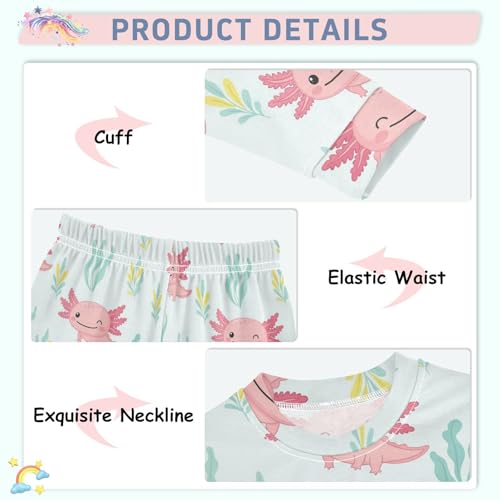 Pajama Sets Long Sleeve Axolotl Plants on Blue Soft Comfy Sleepwear 2 Piece PJS 3-8T4