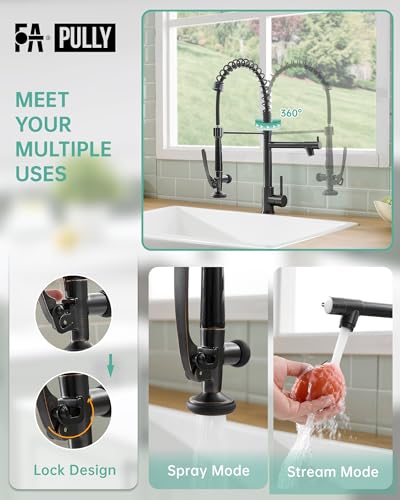 Image of Fapully Commercial Kitchen Sink Faucet with Sprayer Oil Rubber Bronze