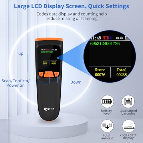 Scanner de codes-barres Bluetooth portable lecteur QR code 1D 2D écran LCD sans fil - 5