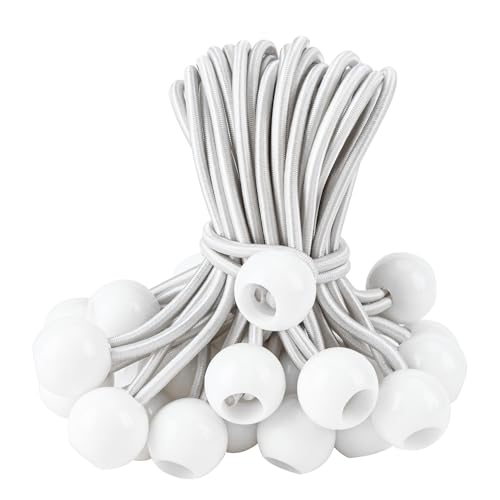 CARTMAN 30-Pack 6-Inch Ball Bungee Cords for Canopies and Tarps, White