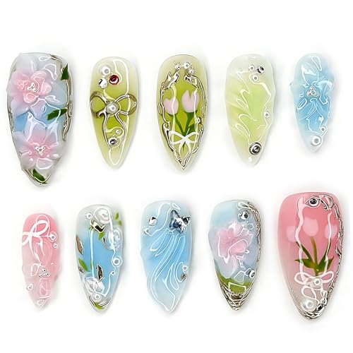 CUZIAM Pastel Press on Nails Medium Almond Spring Press Ons