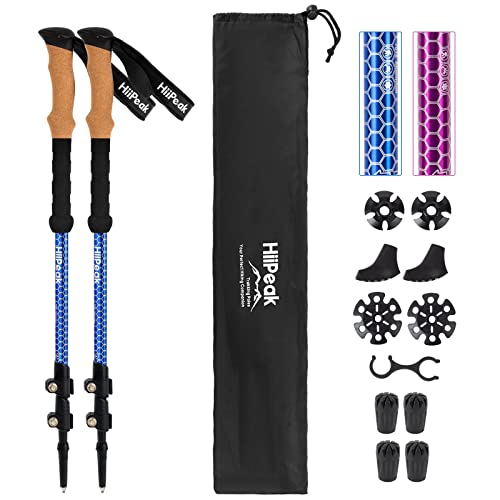 HiiPeak Bastones Senderismo, Bastones Trekking Walking, Ultraligero Telescópicos Aluminio 7075, Palos Senderismo Ajustable de 90 cm a 135 cm Antichoque con EVA Mango Espuma para Mujer Hombres Niño Cover
