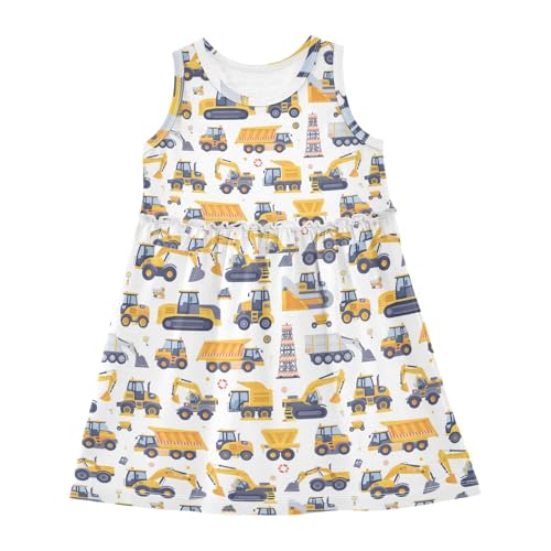 panksolu Girls Dress Sleeveless Cartoon Cars Excavator Girl Casual Summer Dresses Girls Sundress for 2-8 Years