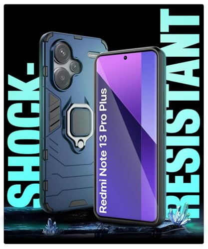 Image of WOW IMAGINE Shock Proof Back Case Mobile Cover for Xiaomi Mi Redmi Note 13 Pro Plus 5G | Back Cover Case (Tough Armor | Hybrid PC + TPU | Ring Holder & in-Built Kickstand | Blue)