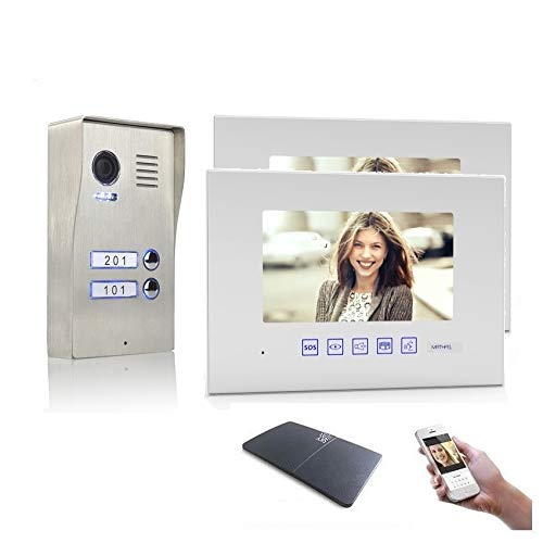 2 Familienhaus Video Türsprechanlage 7'' Monitor Edelstahl Aufputz, Farbe: Mit, Größe: 2x7'' Monitor weiß mit WLAN Außenstation aufputz