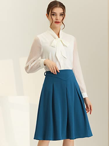 Image of Allegra K Women's Office Work Skirts Belted Waist Midi A-Line Pleated Skirt