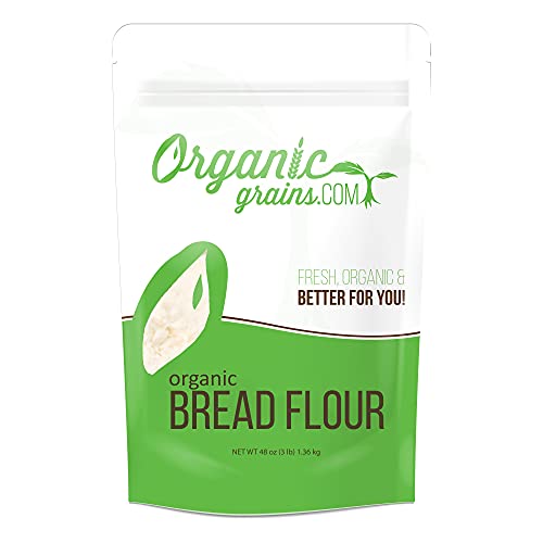 Organic Grains Organic Bread Flour - 3 lbs. (48 oz.) - The Top Organic Flour & Bread Flour For Baking - Non-GMO, Kosher, Vegan & Unbleached Flour
