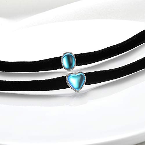Viki Lynn Black Velvet Choker Necklace Adjustable Blue Heart Moonstone Choker Collar Necklace #TOP5