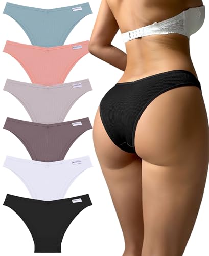 Image of FINETOO Womens Cotton Underwear Sexy Stretch Bikini Panties Low Rise Hipster Ladies Soft V-Waist Cheeky