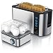 Produktbild Arendo SET Toaster FRUKOST mit Eierkocher EIGHTCOOK Edelstahl Silber Toaster 4 Scheiben LED-Display 6 Bräunungsgrade Brötchenhalter Eierkocher 1-8 Eier Messbecher
