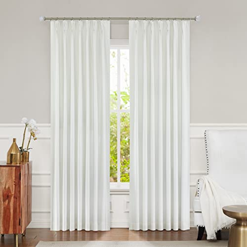 Image of Central Park Cream Pinch Pleated Blackout Curtain Panel for Bedroom Living Room Window Treatment Thermal Insulated Room Darkening Drapes 95 Inches Long with 9 Hooks (Ring not Include), 40"x95"x2