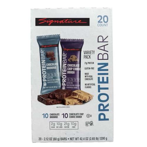 Kirk Lands Signature Protein Bar;10-Chocolate Brownie and 10-Chocolate Chip Cookie Dough 20 Count Gluten-Free 21g Protein 10g Fiber;Updated packaging and Ingredients; 1 pack