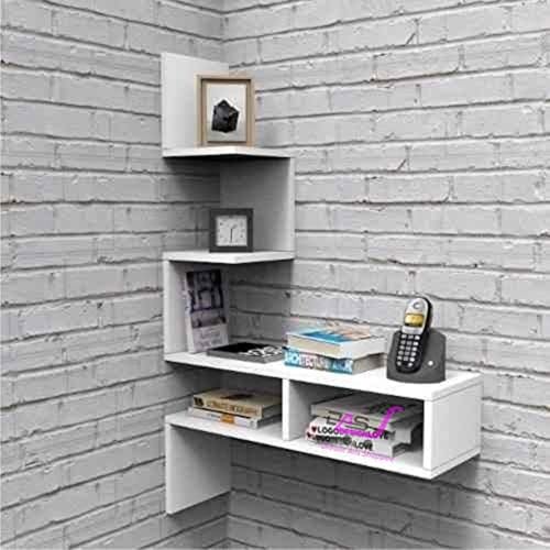 Image of Big Zigzag Engineered Wood Corner Wall Mount Shelf Unit Racks and Shelves for Living Room (White)